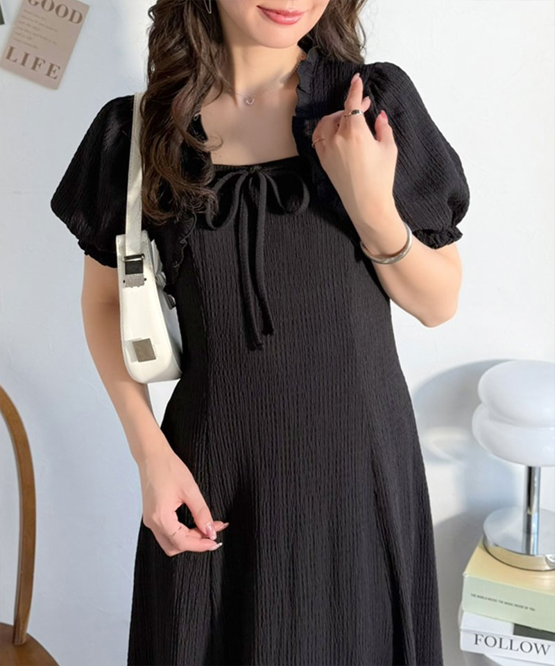 【mily bilet】 ワンピース レディース 春夏 ボレロ 風 レイヤード スタイルアップ リボン 付き パフスリーブ ドッキング ワンピ ロング丈 大きいサイズ | classicalelf | 04