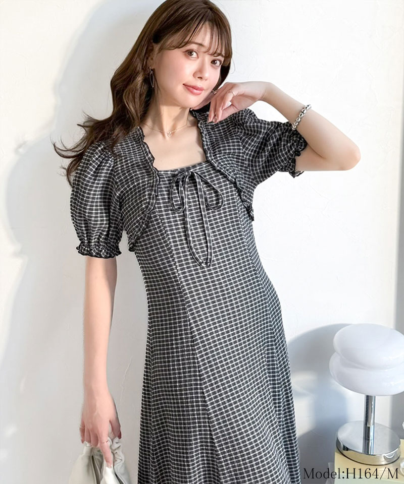 【mily bilet】 ワンピース レディース 春夏 ボレロ 風 レイヤード スタイルアップ リボン 付き パフスリーブ ドッキング ワンピ ロング丈 大きいサイズ | classicalelf | 07