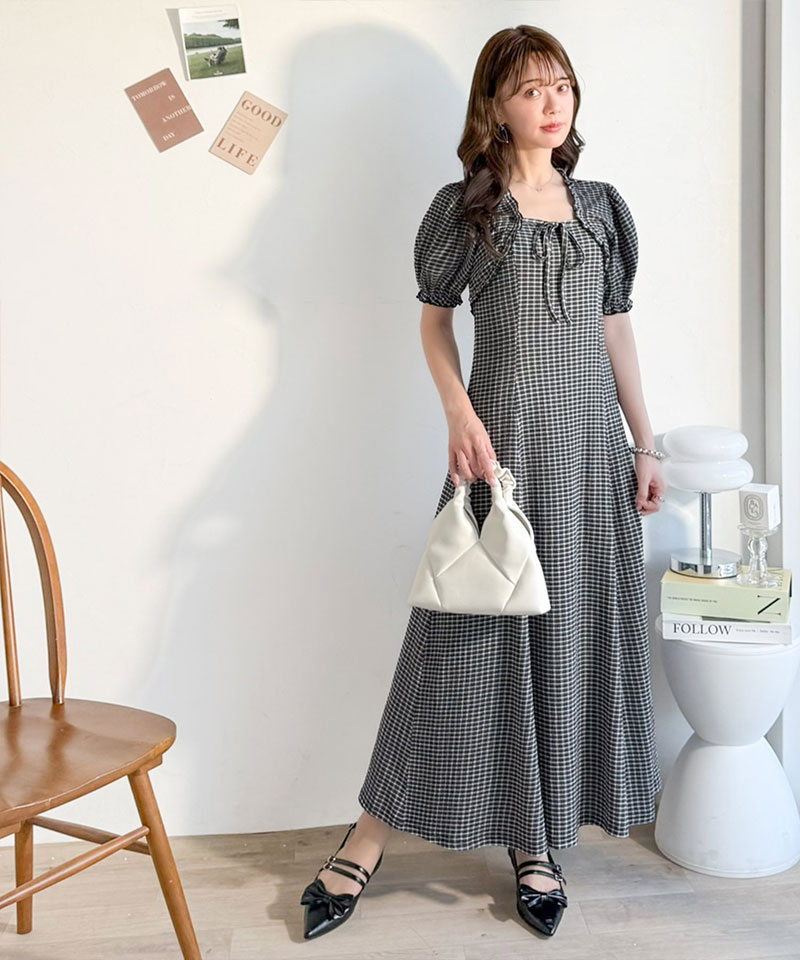 【mily bilet】 ワンピース レディース 春夏 ボレロ 風 レイヤード スタイルアップ リボン 付き パフスリーブ ドッキング ワンピ ロング丈 大きいサイズ | classicalelf | 09