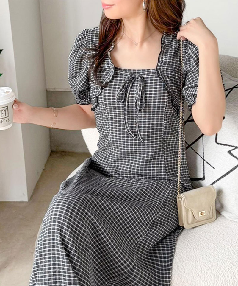 【mily bilet】 ワンピース レディース 春夏 ボレロ 風 レイヤード スタイルアップ リボン 付き パフスリーブ ドッキング ワンピ ロング丈 大きいサイズ | classicalelf | 10