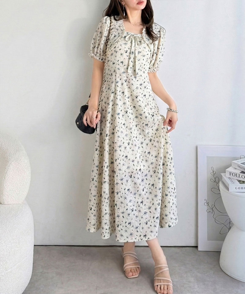 【mily bilet】 ワンピース レディース 春夏 ボレロ 風 レイヤード スタイルアップ リボン 付き パフスリーブ ドッキング ワンピ ロング丈 大きいサイズ | classicalelf | 13