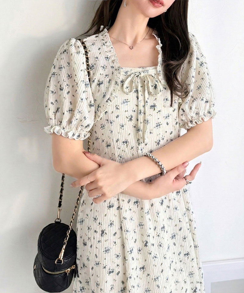 【mily bilet】 ワンピース レディース 春夏 ボレロ 風 レイヤード スタイルアップ リボン 付き パフスリーブ ドッキング ワンピ ロング丈 大きいサイズ | classicalelf | 14