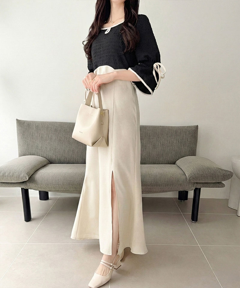 【 mily bilet 】ワンピース レディース 袖 リボン 付き 配色 パイピング 異素材 ドッキ | classicalelf | 08