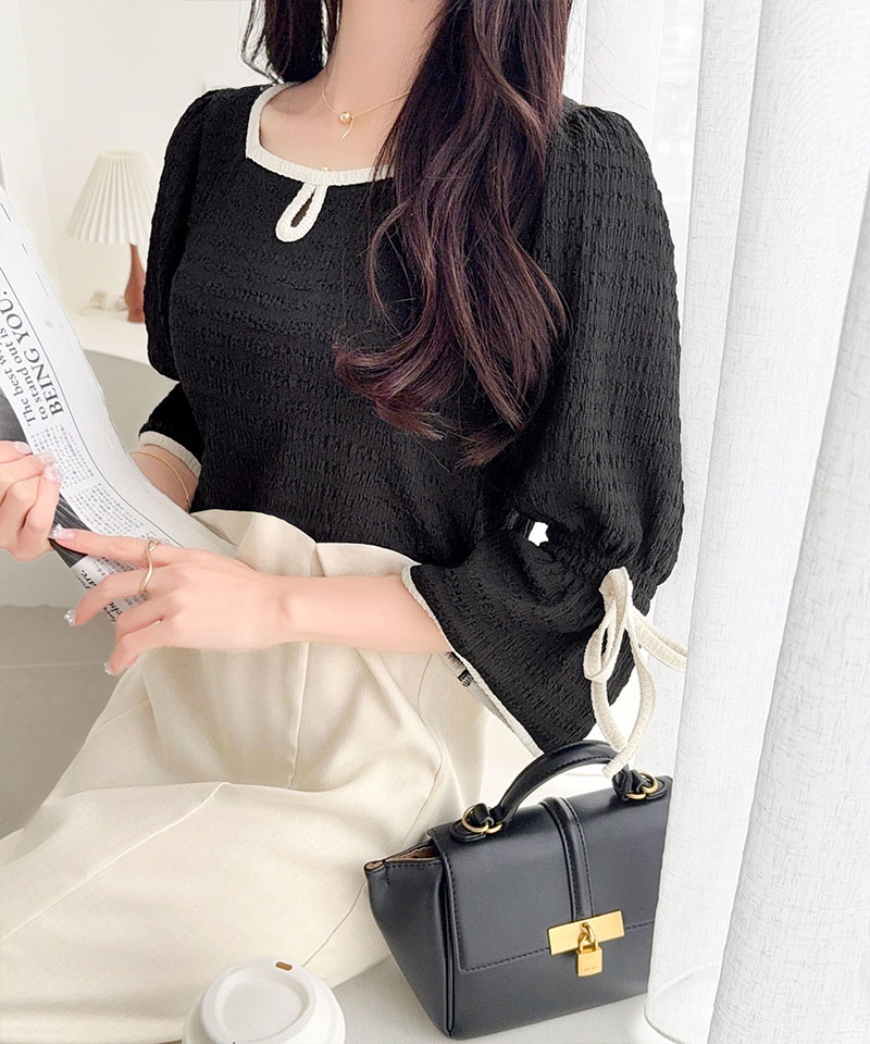 【 mily bilet 】ワンピース レディース 袖 リボン 付き 配色 パイピング 異素材 ドッキ | classicalelf | 10