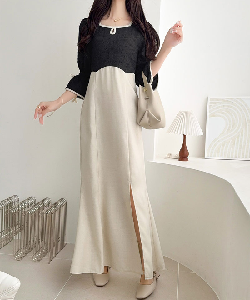 【 mily bilet 】ワンピース レディース 袖 リボン 付き 配色 パイピング 異素材 ドッキ | classicalelf | 11