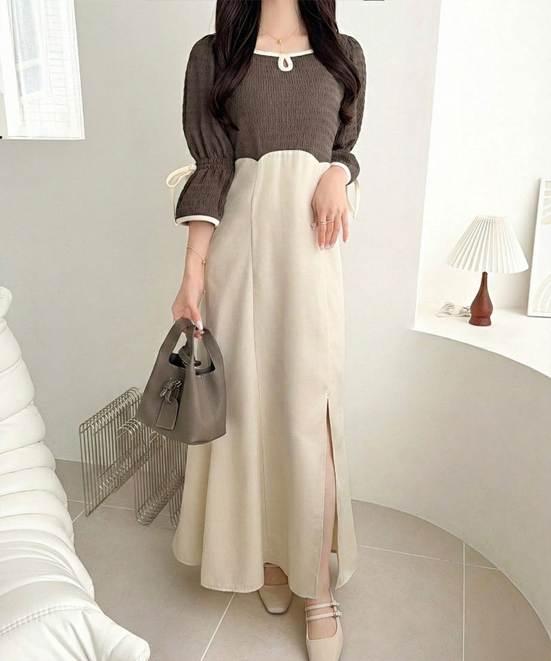 【 mily bilet 】ワンピース レディース 袖 リボン 付き 配色 パイピング 異素材 ドッキ | classicalelf | 13