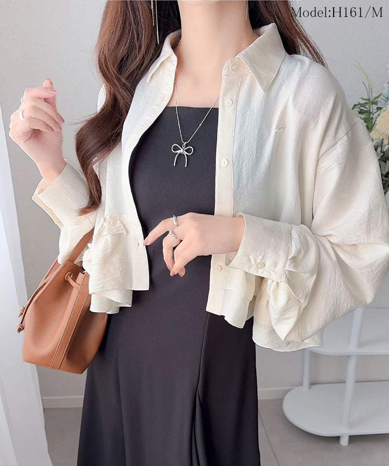 【mily bilet】 ブラウス レディース おしゃれ トップス 裾フリルブラウス 長袖 甘い エレガント 旬顔 華やか パウダー感 デシン素材 上品 カジュアル | classicalelf | 02