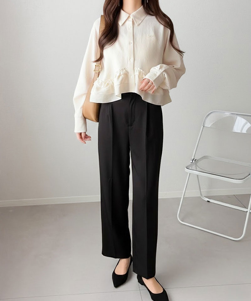 【mily bilet】 ブラウス レディース おしゃれ トップス 裾フリルブラウス 長袖 甘い エレガント 旬顔 華やか パウダー感 デシン素材 上品 カジュアル | classicalelf | 05