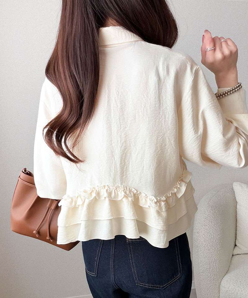 【mily bilet】 ブラウス レディース おしゃれ トップス 裾フリルブラウス 長袖 甘い エレガント 旬顔 華やか パウダー感 デシン素材 上品 カジュアル | classicalelf | 06