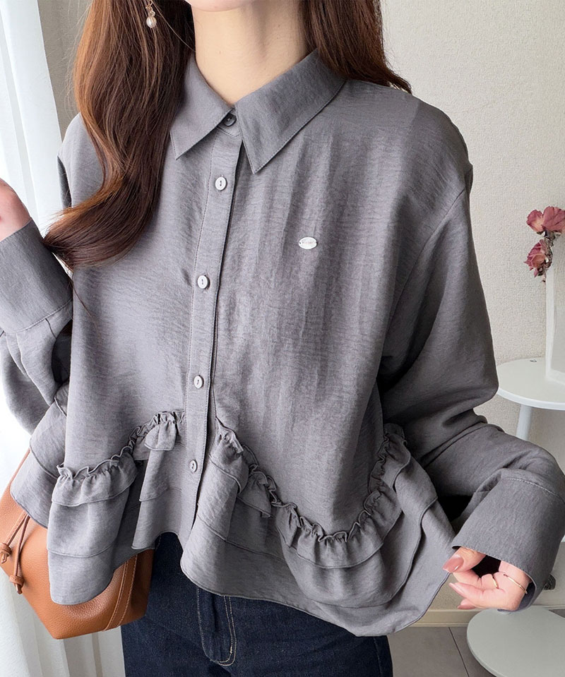 【mily bilet】 ブラウス レディース おしゃれ トップス 裾フリルブラウス 長袖 甘い エレガント 旬顔 華やか パウダー感 デシン素材 上品 カジュアル | classicalelf | 08