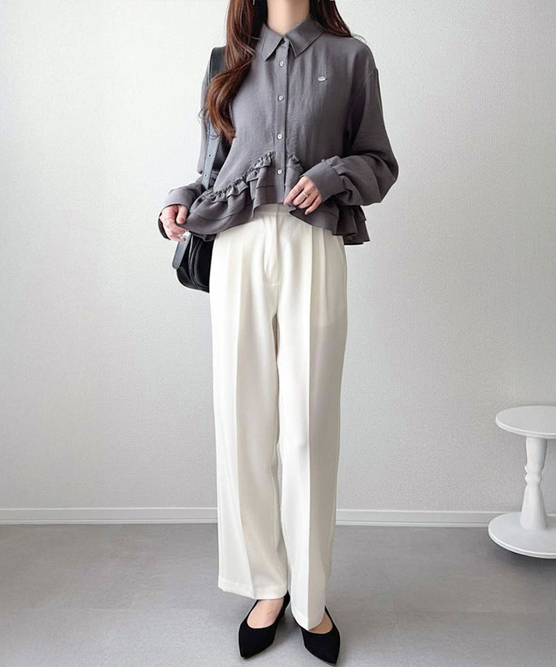 【mily bilet】 ブラウス レディース おしゃれ トップス 裾フリルブラウス 長袖 甘い エレガント 旬顔 華やか パウダー感 デシン素材 上品 カジュアル | classicalelf | 09