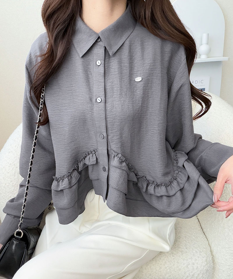 【mily bilet】 ブラウス レディース おしゃれ トップス 裾フリルブラウス 長袖 甘い エレガント 旬顔 華やか パウダー感 デシン素材 上品 カジュアル | classicalelf | 10