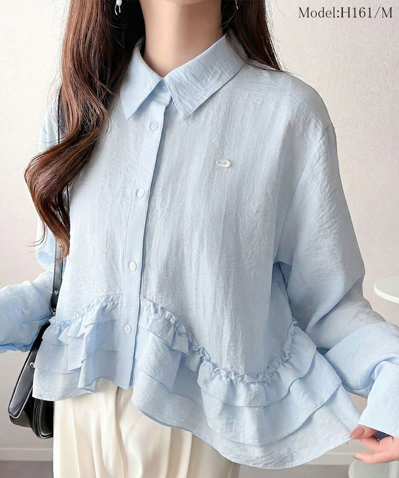 【mily bilet】 ブラウス レディース おしゃれ トップス 裾フリルブラウス 長袖 甘い エレガント 旬顔 華やか パウダー感 デシン素材 上品 カジュアル | classicalelf | 12