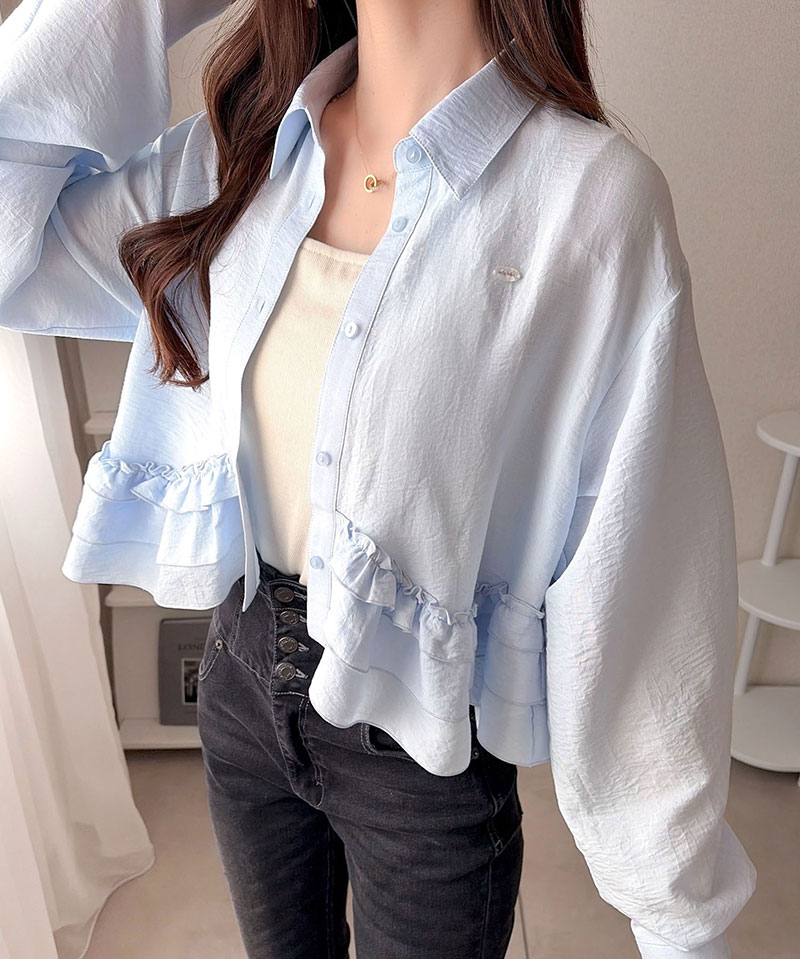 【mily bilet】 ブラウス レディース おしゃれ トップス 裾フリルブラウス 長袖 甘い エレガント 旬顔 華やか パウダー感 デシン素材 上品 カジュアル | classicalelf | 13