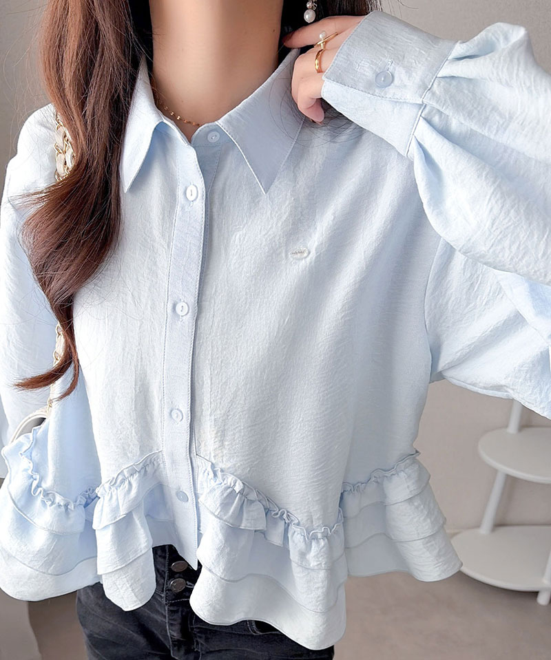 【mily bilet】 ブラウス レディース おしゃれ トップス 裾フリルブラウス 長袖 甘い エレガント 旬顔 華やか パウダー感 デシン素材 上品 カジュアル | classicalelf | 15