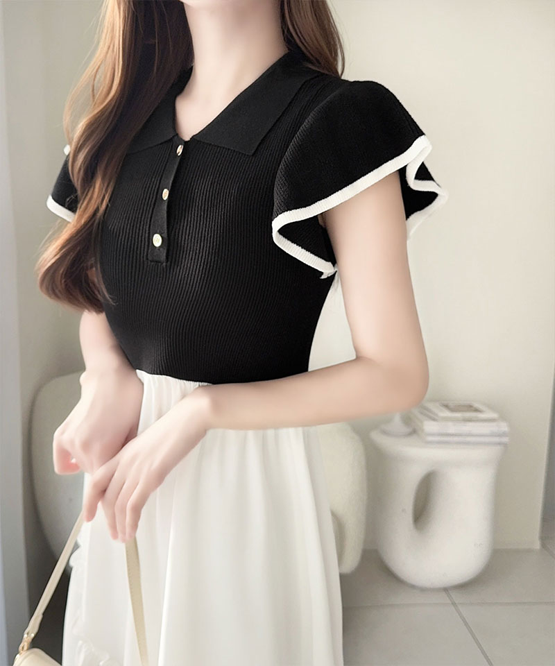 【mily bilet】ワンピース レディース 春 スタイルアップ ポロ 襟 ドッキング ワンピ 半袖 フォーマル カジュアル ロング フレアスカート 大きいサイズ | classicalelf | 03