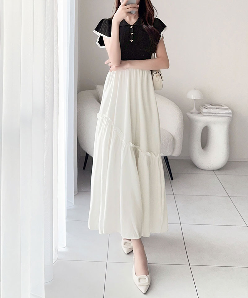 【mily bilet】ワンピース レディース 春 スタイルアップ ポロ 襟 ドッキング ワンピ 半袖 フォーマル カジュアル ロング フレアスカート 大きいサイズ | classicalelf | 05