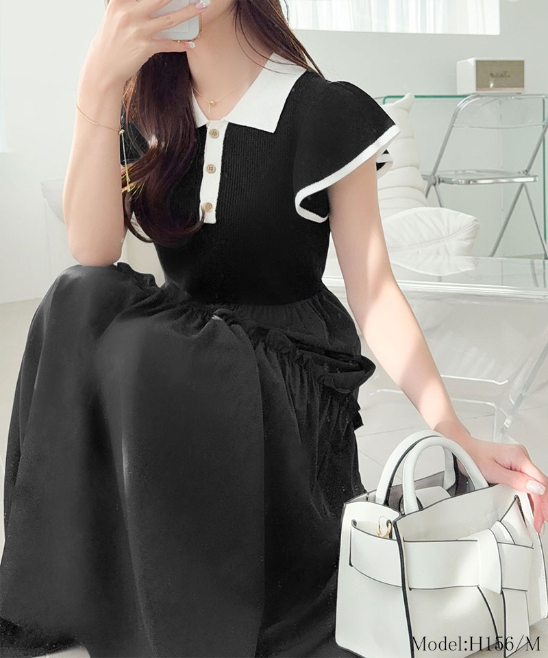 【mily bilet】ワンピース レディース 春 スタイルアップ ポロ 襟 ドッキング ワンピ 半袖 フォーマル カジュアル ロング フレアスカート 大きいサイズ | classicalelf | 06