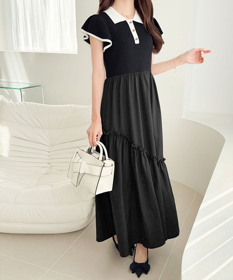 【mily bilet】ワンピース レディース 春 スタイルアップ ポロ 襟 ドッキング ワンピ 半袖 フォーマル カジュアル ロング フレアスカート 大きいサイズ | classicalelf | 08