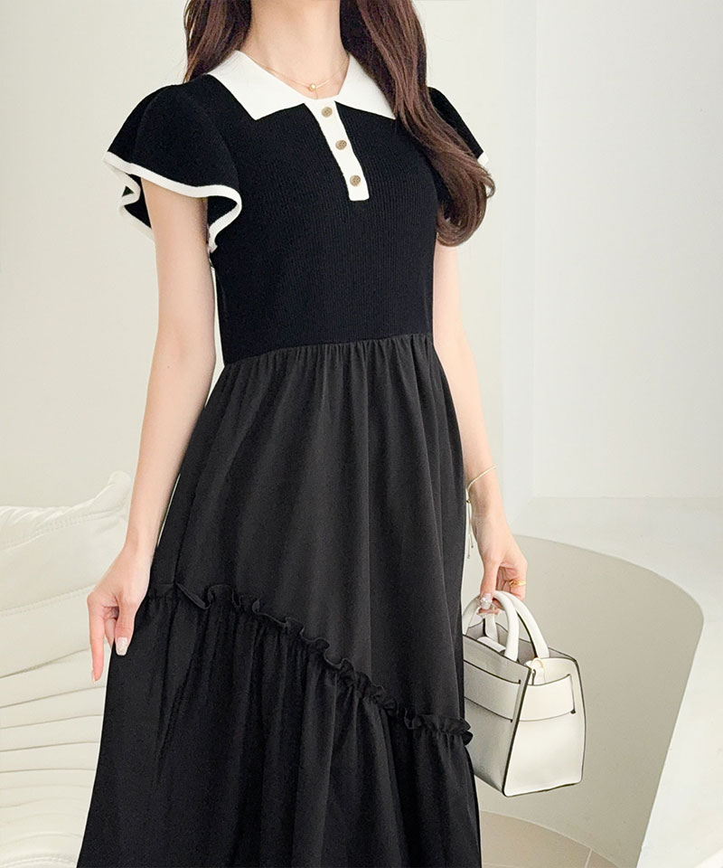 【mily bilet】ワンピース レディース 春 スタイルアップ ポロ 襟 ドッキング ワンピ 半袖 フォーマル カジュアル ロング フレアスカート 大きいサイズ | classicalelf | 09