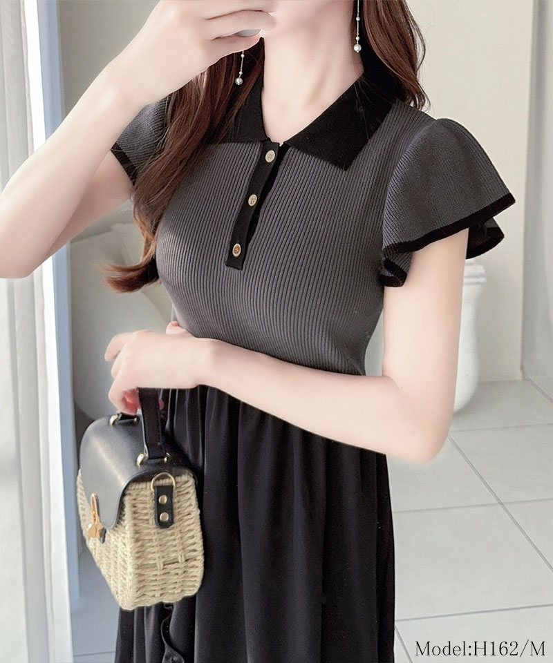 【mily bilet】ワンピース レディース 春 スタイルアップ ポロ 襟 ドッキング ワンピ 半袖 フォーマル カジュアル ロング フレアスカート 大きいサイズ | classicalelf | 10