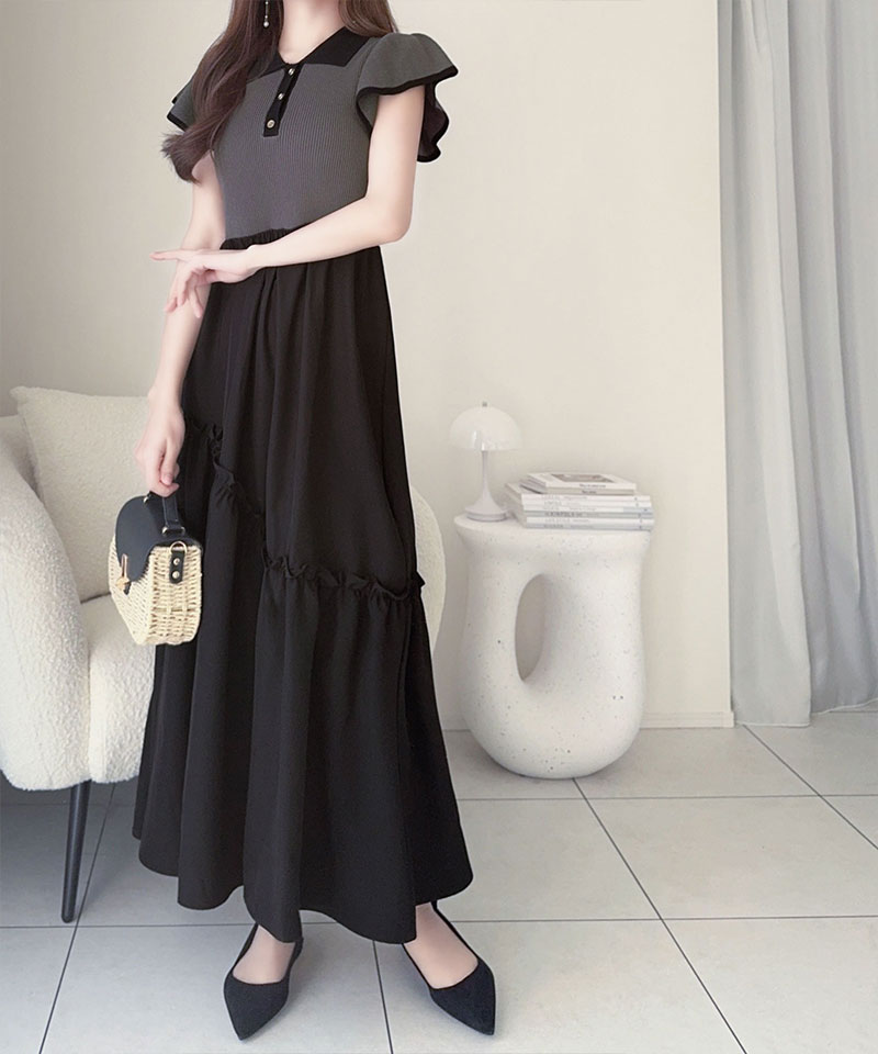 【mily bilet】ワンピース レディース 春 スタイルアップ ポロ 襟 ドッキング ワンピ 半袖 フォーマル カジュアル ロング フレアスカート 大きいサイズ | classicalelf | 11