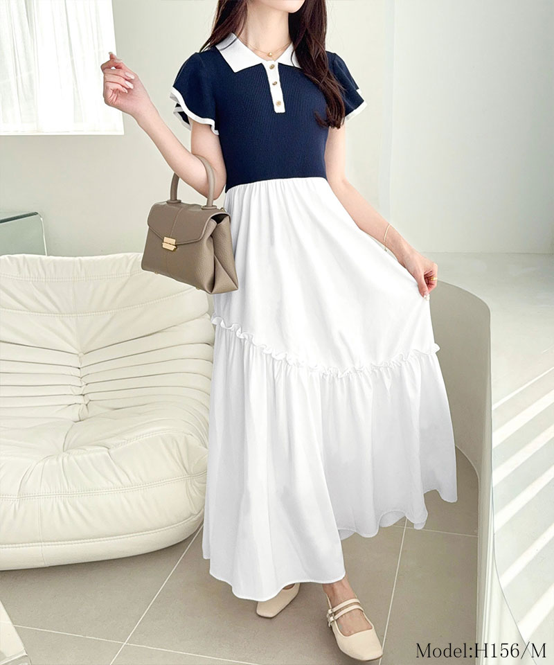 【mily bilet】ワンピース レディース 春 スタイルアップ ポロ 襟 ドッキング ワンピ 半袖 フォーマル カジュアル ロング フレアスカート 大きいサイズ | classicalelf | 13