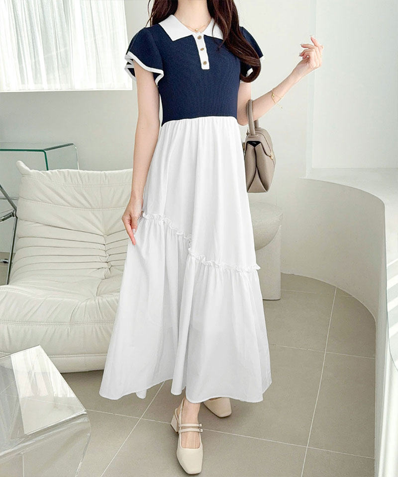 【mily bilet】ワンピース レディース 春 スタイルアップ ポロ 襟 ドッキング ワンピ 半袖 フォーマル カジュアル ロング フレアスカート 大きいサイズ | classicalelf | 15