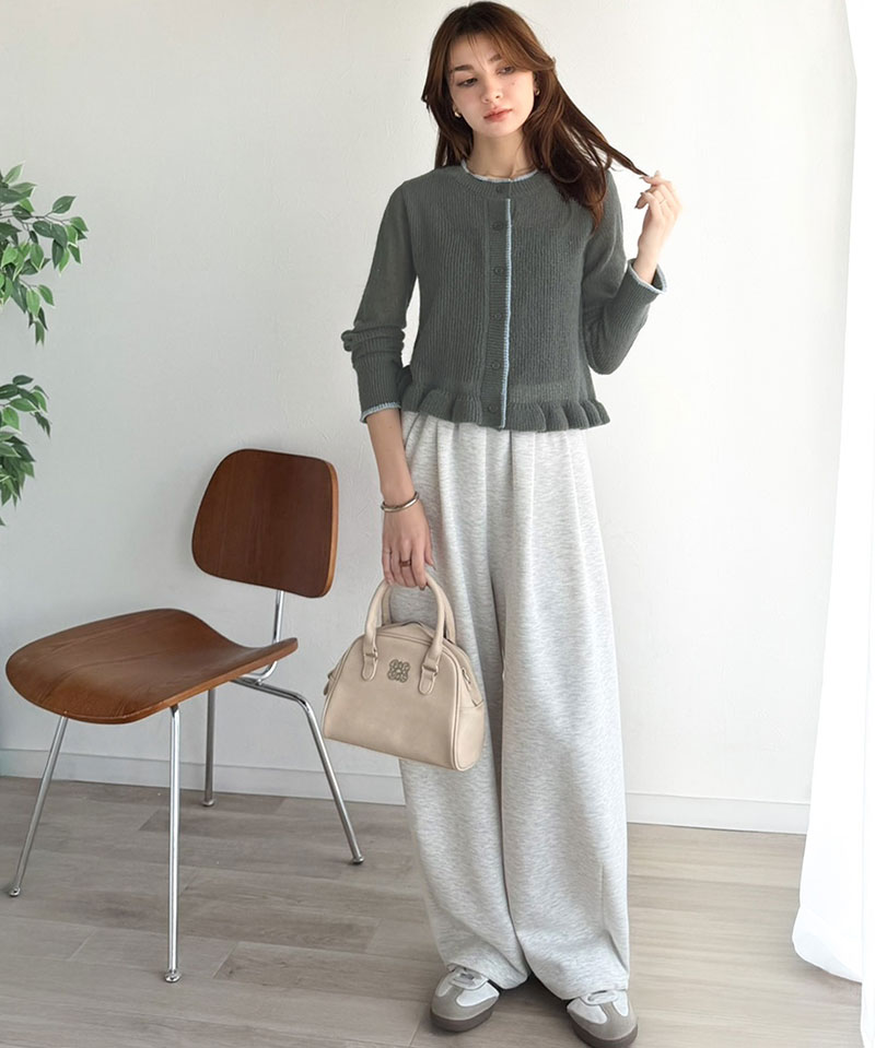 【mily bilet】 カーディガン レディース 春夏 トップス ニット レイヤードスタイル 長袖 裾フリル バイカラー 大人可愛い シアー素材 軽やか | classicalelf | 11