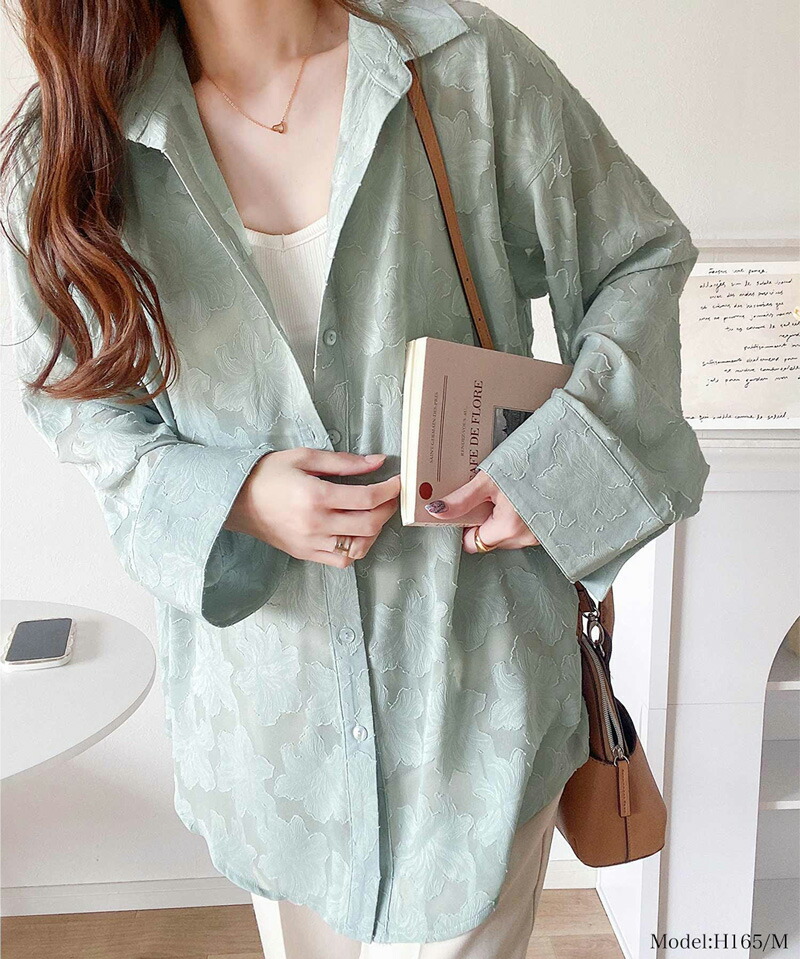 【mily bilet】トップス シャツ レディース ブラウス シアー ジャガード 花柄 2way 袖スリット スリットスリーブ オーバーサイズ 羽織り | classicalelf | 03