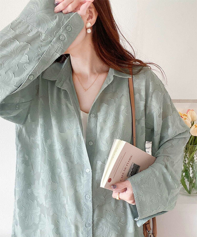 【mily bilet】トップス シャツ レディース ブラウス シアー ジャガード 花柄 2way 袖スリット スリットスリーブ オーバーサイズ 羽織り | classicalelf | 05