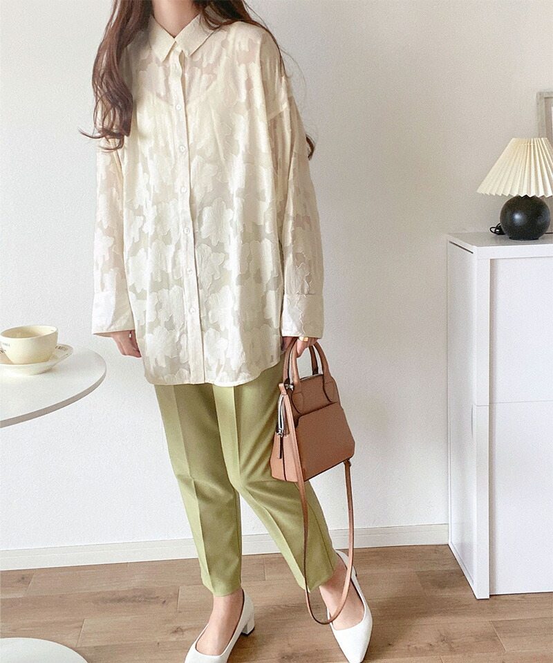 【mily bilet】トップス シャツ レディース ブラウス シアー ジャガード 花柄 2way 袖スリット スリットスリーブ オーバーサイズ 羽織り | classicalelf | 09