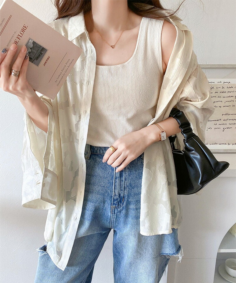 【mily bilet】トップス シャツ レディース ブラウス シアー ジャガード 花柄 2way 袖スリット スリットスリーブ オーバーサイズ 羽織り | classicalelf | 10