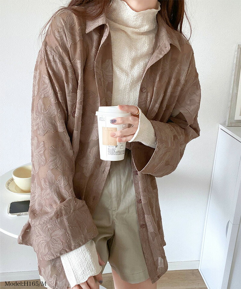 【mily bilet】トップス シャツ レディース ブラウス シアー ジャガード 花柄 2way 袖スリット スリットスリーブ オーバーサイズ 羽織り | classicalelf | 11