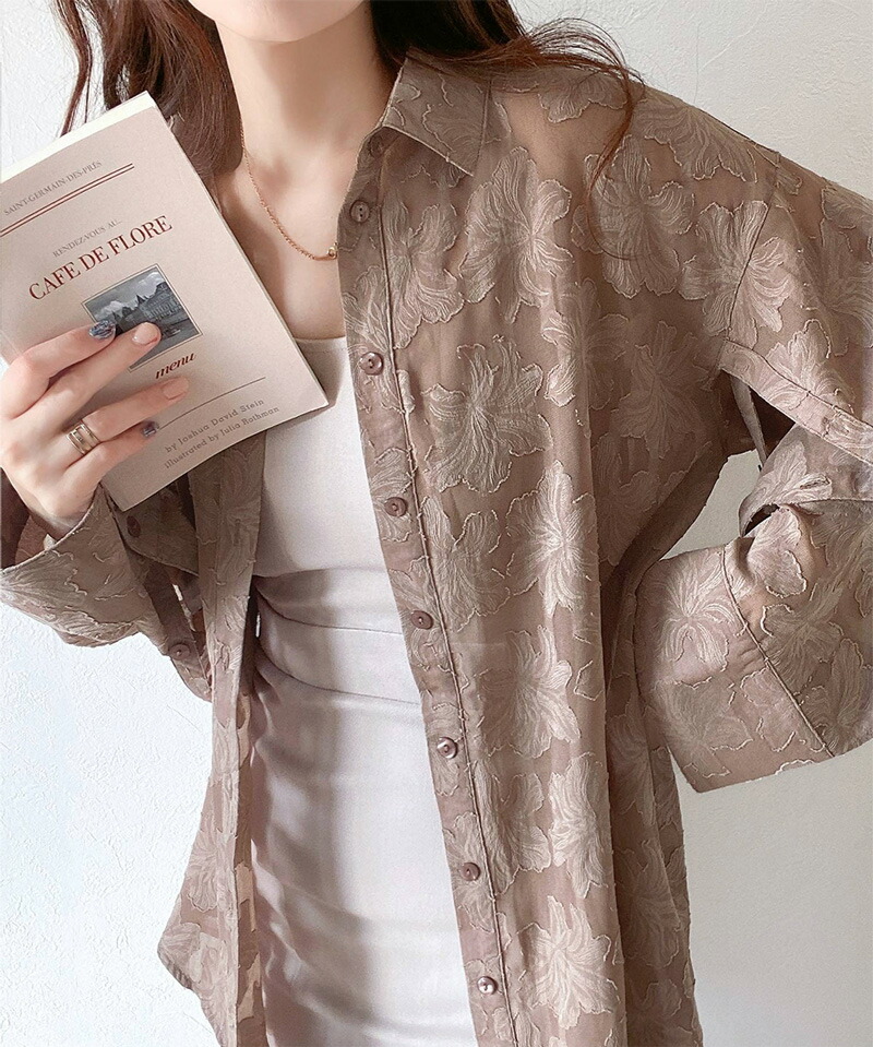 【mily bilet】トップス シャツ レディース ブラウス シアー ジャガード 花柄 2way 袖スリット スリットスリーブ オーバーサイズ 羽織り | classicalelf | 12