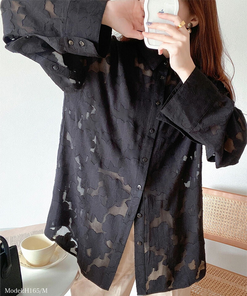 【mily bilet】トップス シャツ レディース ブラウス シアー ジャガード 花柄 2way 袖スリット スリットスリーブ オーバーサイズ 羽織り | classicalelf | 14