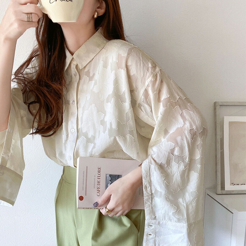 【mily bilet】トップス シャツ レディース ブラウス シアー ジャガード 花柄 2way 袖スリット スリットスリーブ オーバーサイズ 羽織り | classicalelf | 19