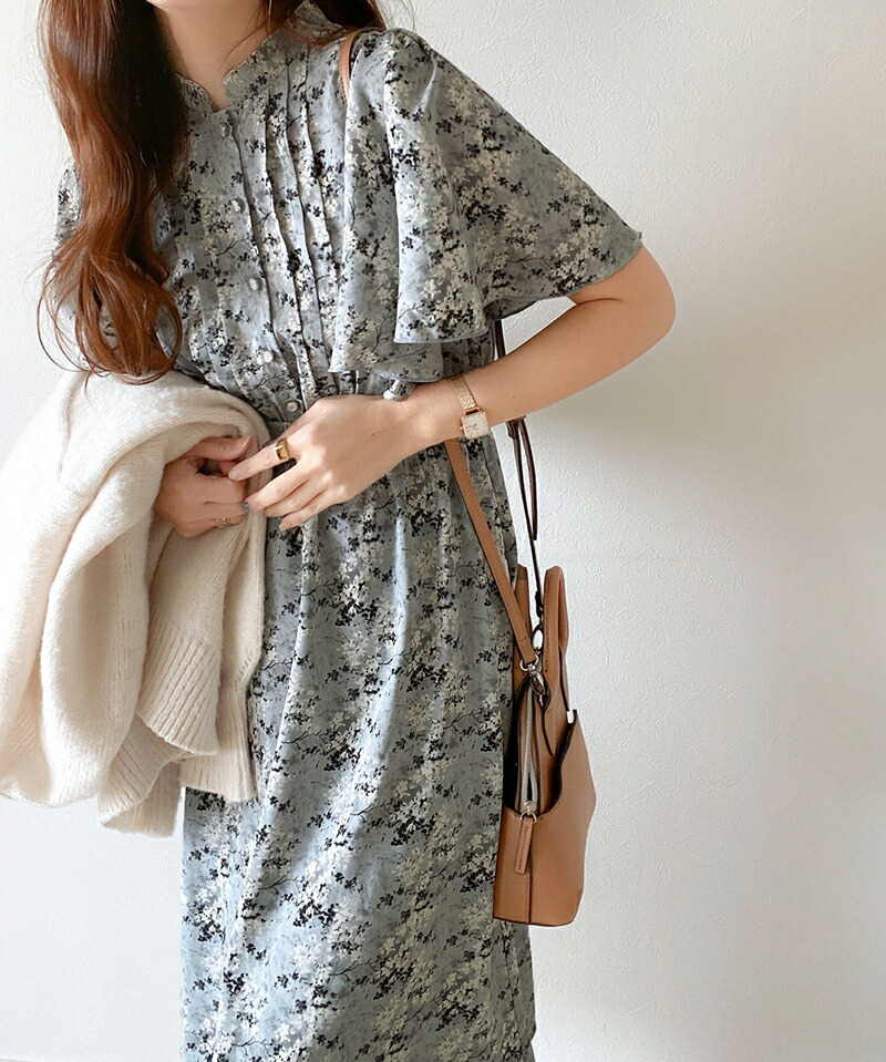 【mily bilet】ワンピース レディース レトロ 小花柄 ボリューム フレア袖 軽やか さらっと 肌触り ゆったり ウエストゴム | classicalelf | 04