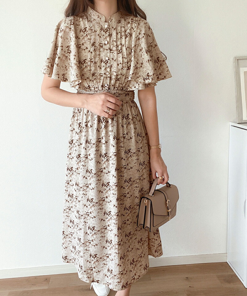 【mily bilet】ワンピース レディース レトロ 小花柄 ボリューム フレア袖 軽やか さらっと 肌触り ゆったり ウエストゴム | classicalelf | 09