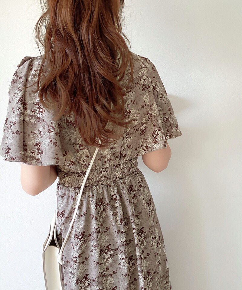 【mily bilet】ワンピース レディース レトロ 小花柄 ボリューム フレア袖 軽やか さらっと 肌触り ゆったり ウエストゴム | classicalelf | 14