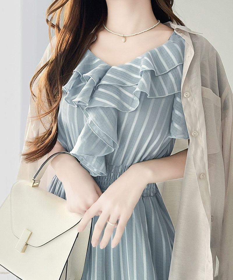 【 mily bilet 】ワンピース レディース シアー ストライプ 透け感 フェミニン 華やか 主役級 | classicalelf | 15