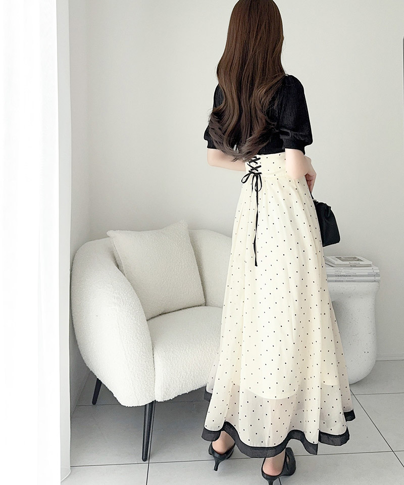 【 mily bilet 】ワンピース レディース 切り替え ドッキング 半袖 ドット柄 シアー 上品 ロング | classicalelf | 08