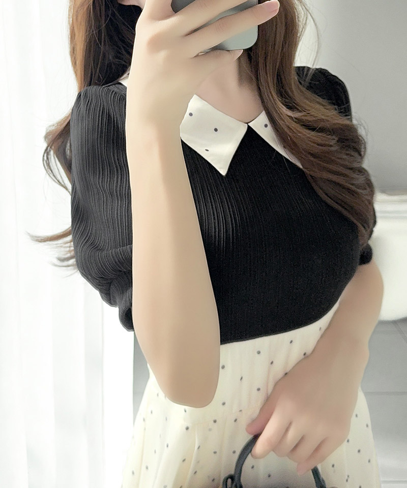 【 mily bilet 】ワンピース レディース 切り替え ドッキング 半袖 ドット柄 シアー 上品 ロング | classicalelf | 10