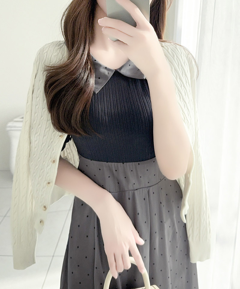 【 mily bilet 】ワンピース レディース 切り替え ドッキング 半袖 ドット柄 シアー 上品 ロング | classicalelf | 15