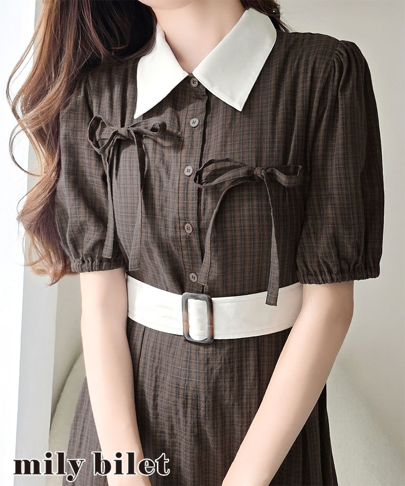 【 mily bilet 】ワンピース レディース ロングワンピース 共布ベルト付き レトロ 甘さ ウエスト | classicalelf