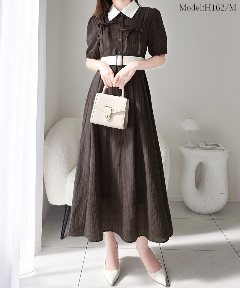 【 mily bilet 】ワンピース レディース ロングワンピース 共布ベルト付き レトロ 甘さ ウエスト | classicalelf | 02