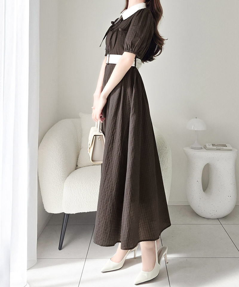 【 mily bilet 】ワンピース レディース ロングワンピース 共布ベルト付き レトロ 甘さ ウエスト | classicalelf | 04