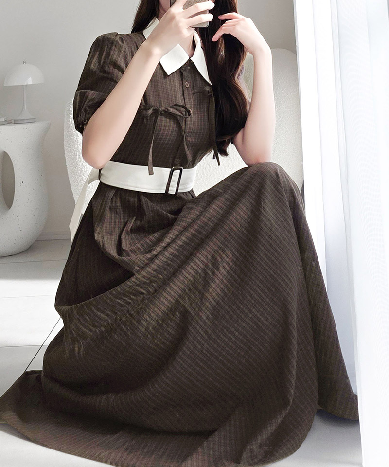 【 mily bilet 】ワンピース レディース ロングワンピース 共布ベルト付き レトロ 甘さ ウエスト | classicalelf | 06