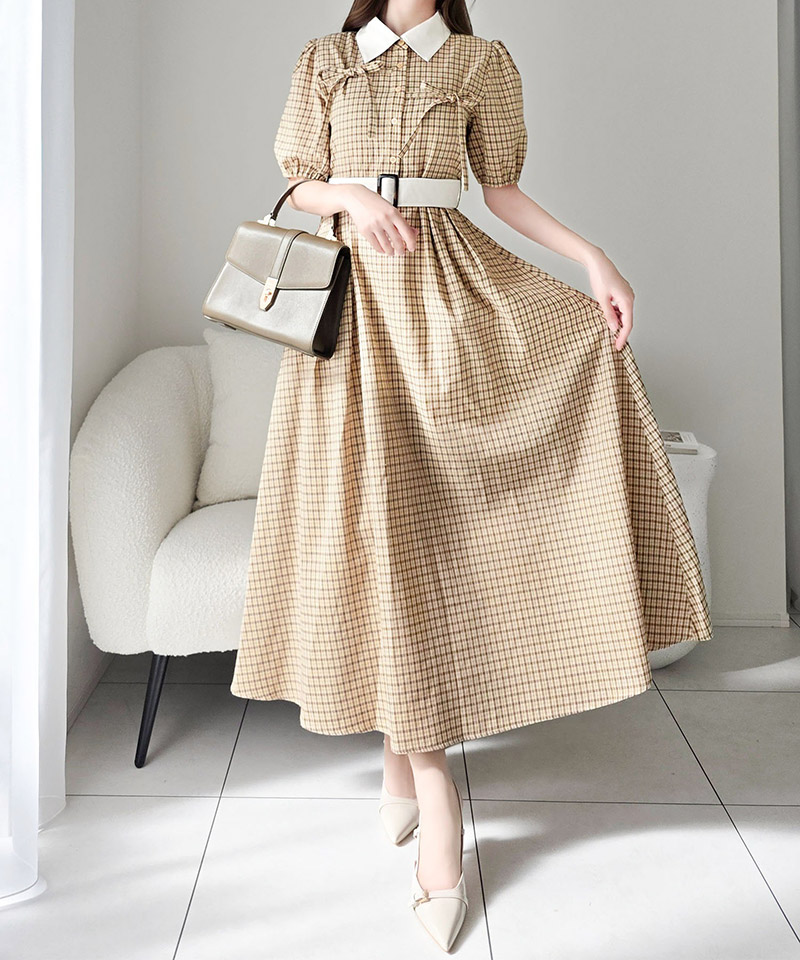 【 mily bilet 】ワンピース レディース ロングワンピース 共布ベルト付き レトロ 甘さ ウエスト | classicalelf | 10