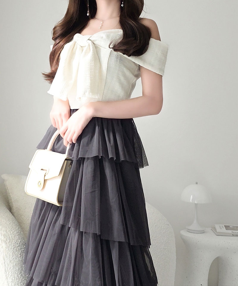 【mily bilet】ワンピース レディース リボン デザイン トップス チュールスカート ドッキング キャミ ワンピ ロング丈 きれいめ オン オフ 大きいサイズ | classicalelf | 06